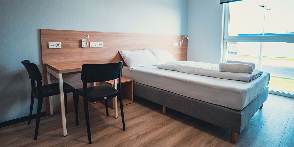 Double bed with table