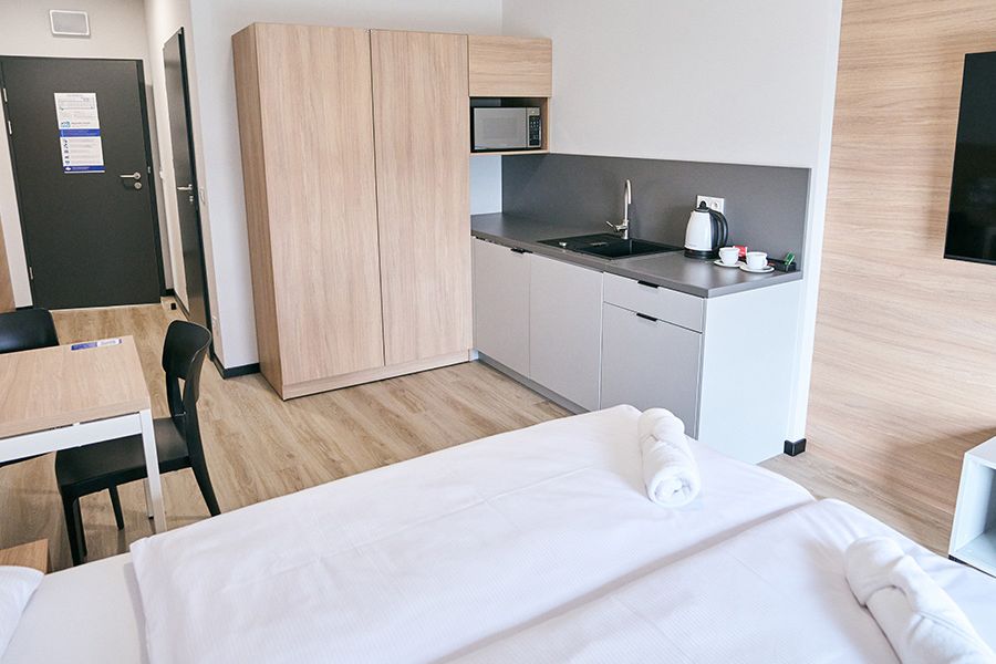 Double bed with kitchen